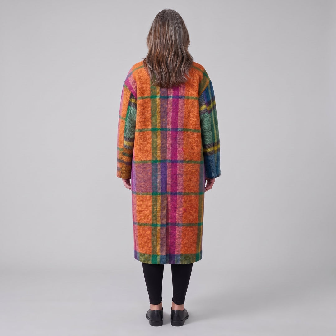 Women's oversized longline checked coat back view