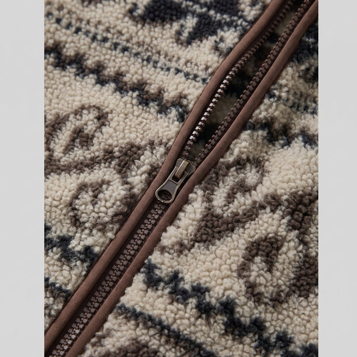 Women's beige Nordic padded jacket fabric close-up