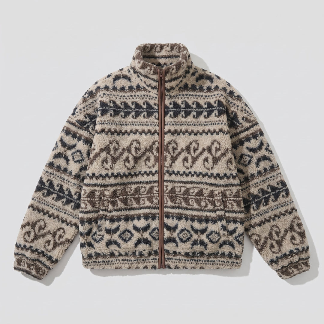 Women's beige Nordic padded jacket flat lay