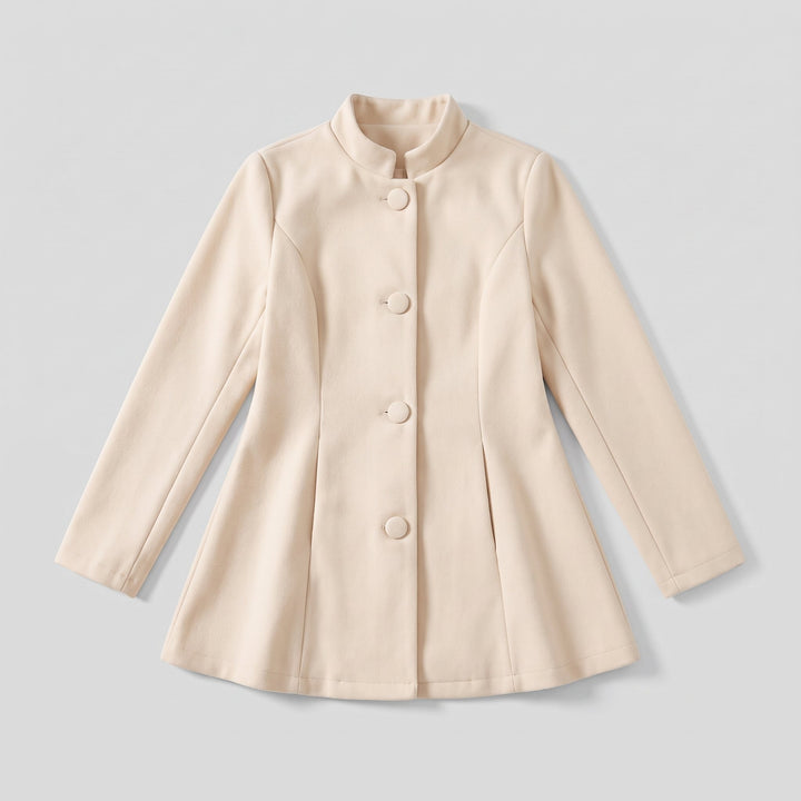 Flat-lay of the cream-beige stand-collar jacket