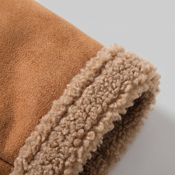 Close-up of the suede and shearling texture
