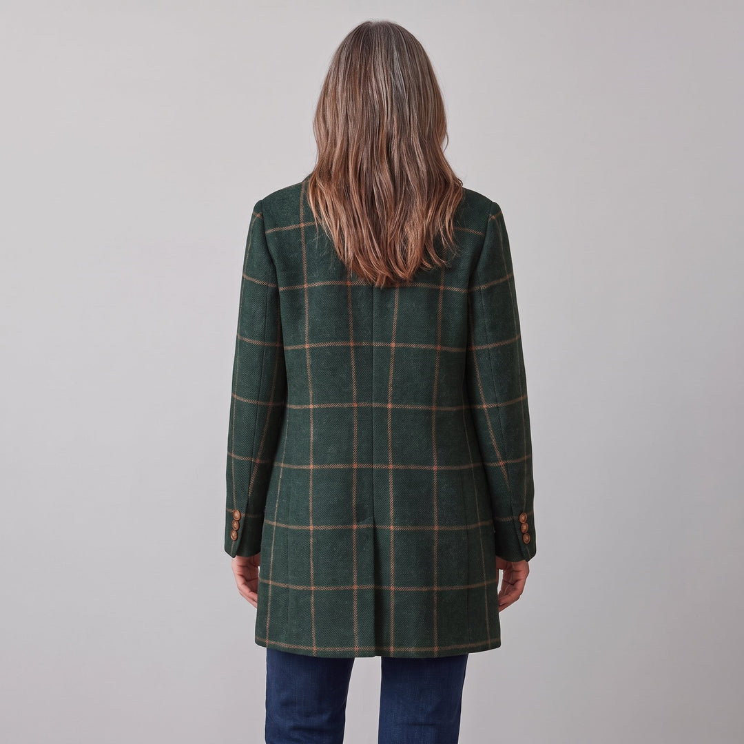 Back view of the green windowpane check coat
