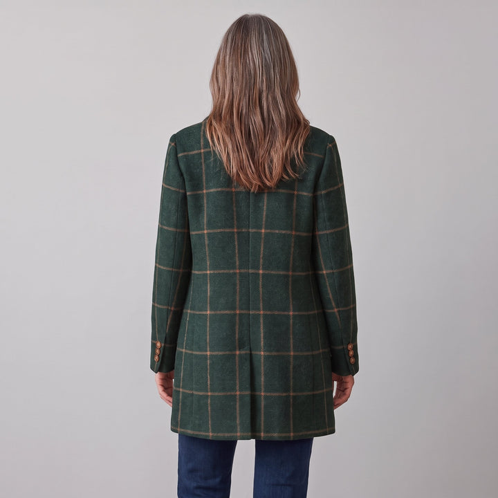 Back view of the green windowpane check coat