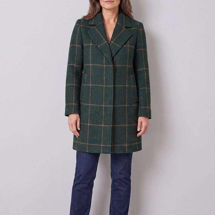 Windowpane check coat close-up, front