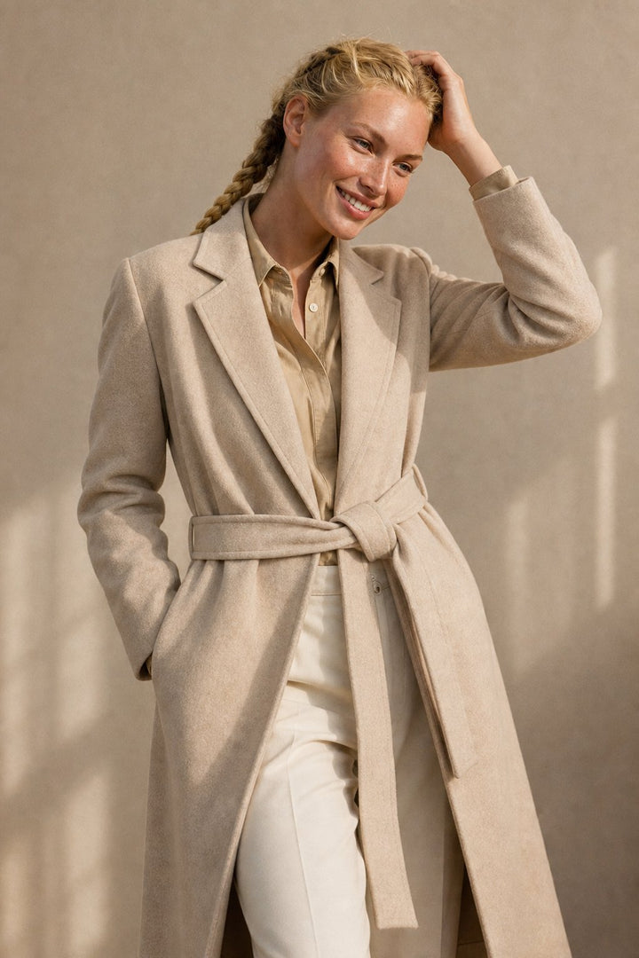 Women's Belted Wool-Blend Midi Coat, tailored - photo 3