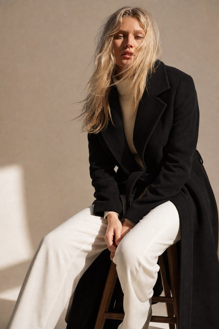 Women's Belted Wool-Blend Midi Coat, tailored - photo 5