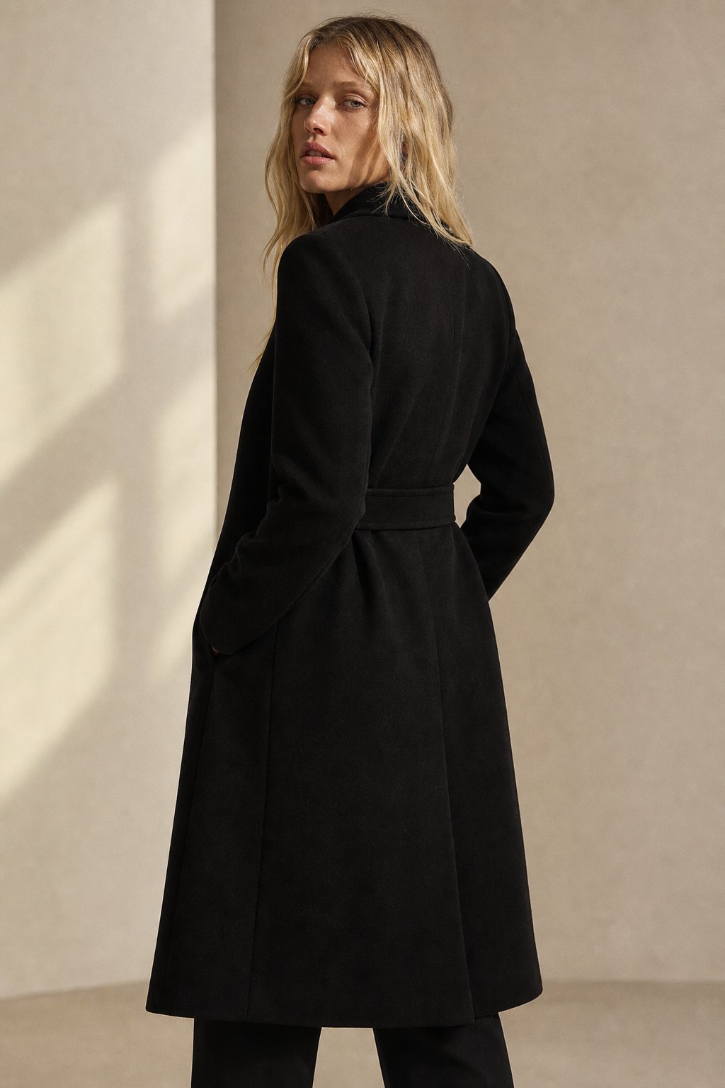 Women's Belted Wool-Blend Midi Coat, tailored - photo 6