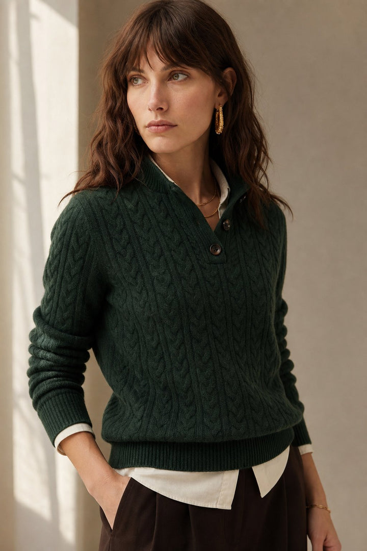 Women's Cable-Knit Button-Up Sweater, stand collar - photo 6