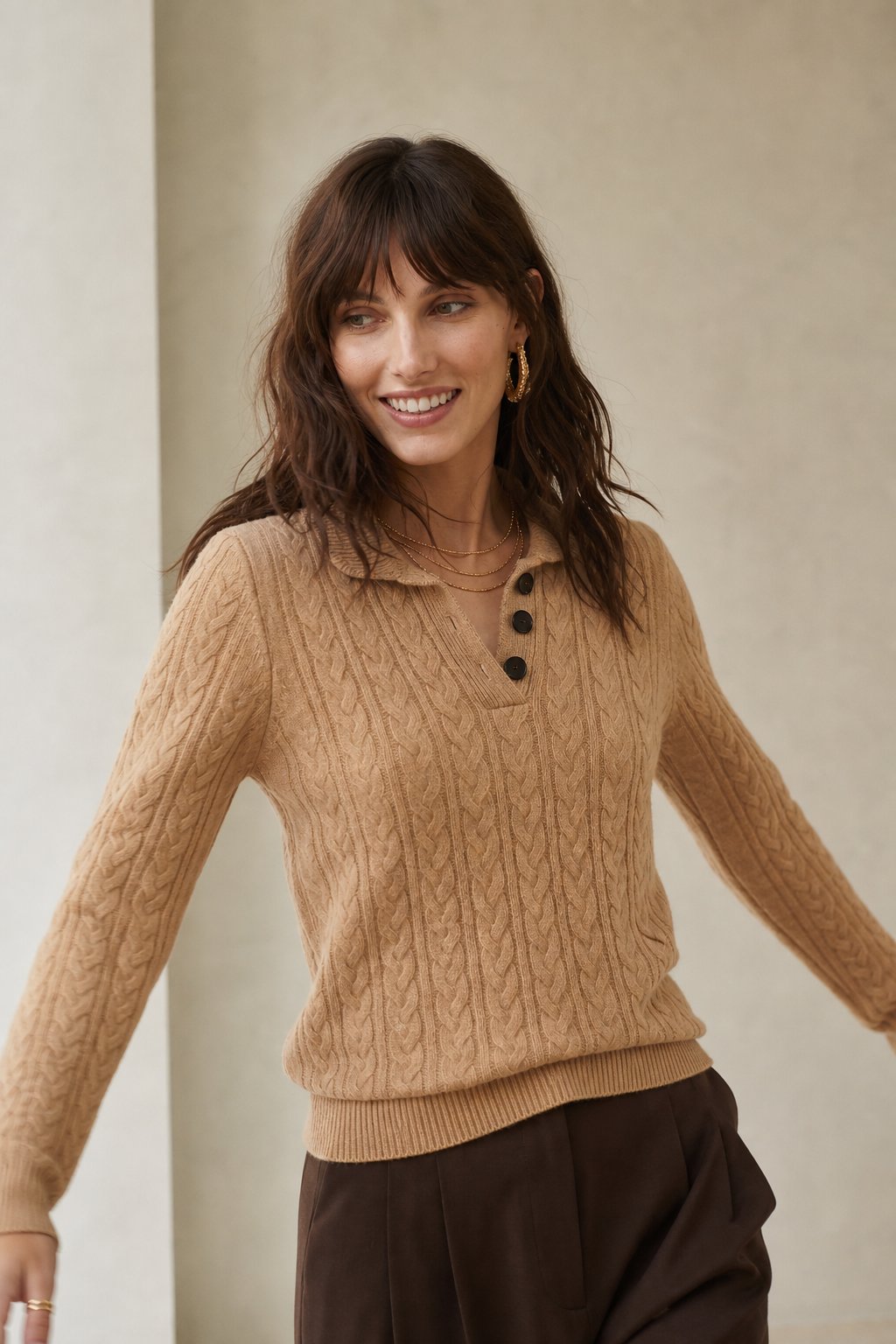 Women's Cable-Knit Button-Up Sweater, stand collar - photo 7