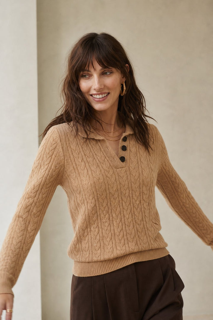 Women's Cable-Knit Button-Up Sweater, stand collar - photo 7