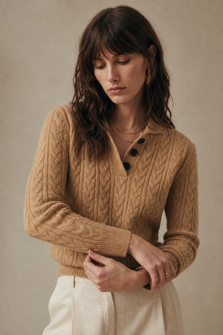 Women's Cable-Knit Button-Up Sweater, stand collar - photo 8