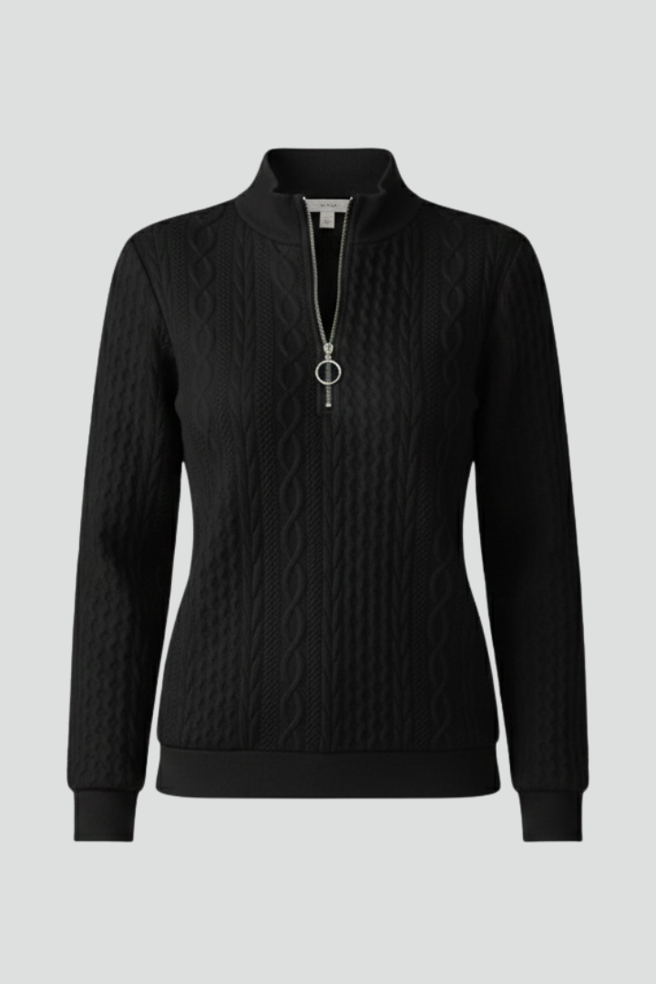Women's Cable Knit Zip-Neck Sweater, half-zip - photo 1