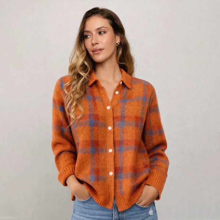 Women's Checked Knit Shirt Cardigan, button front - photo 1