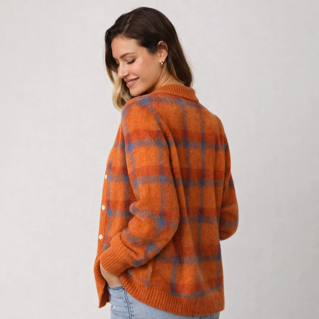 Women's Checked Knit Shirt Cardigan, button front - photo 3