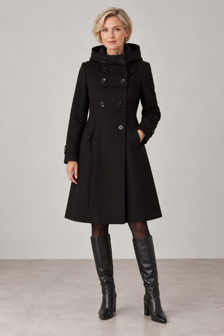 Women's Coat with Hood and Double Button Front - photo 1