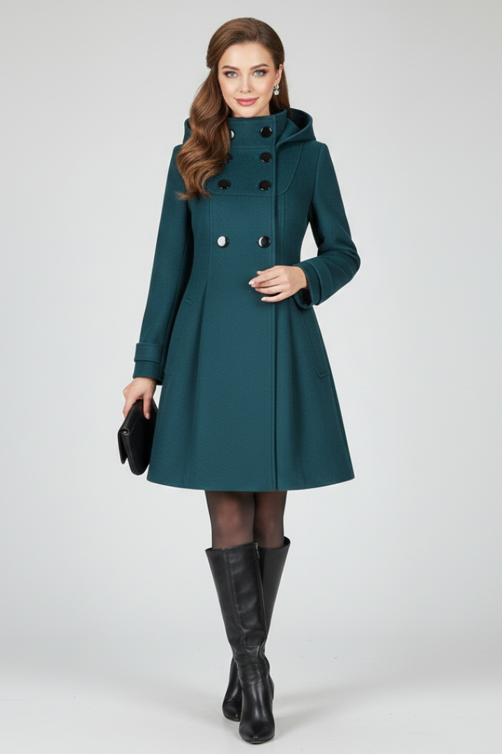Women's Coat with Hood and Double Button Front - photo 3