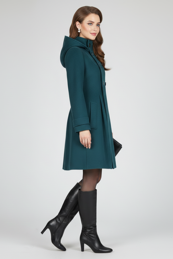 Women's Coat with Hood and Double Button Front - photo 4
