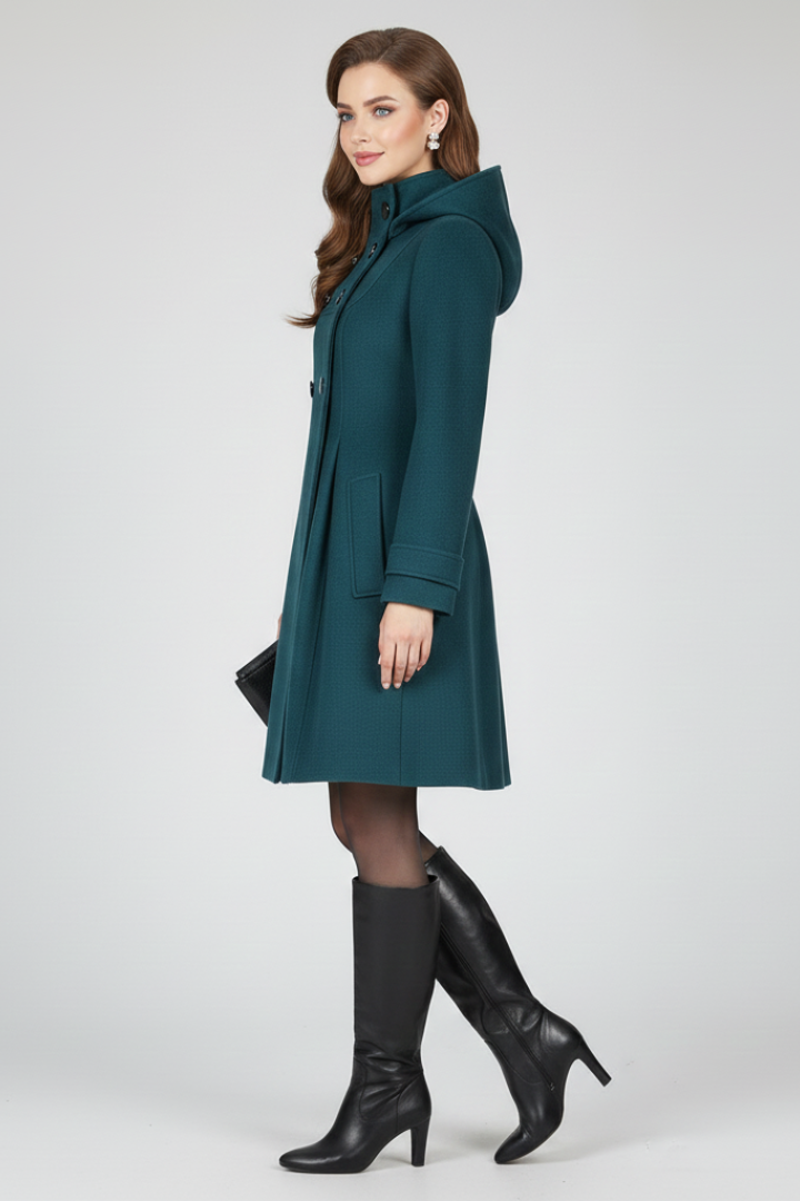 Women's Coat with Hood and Double Button Front - photo 5