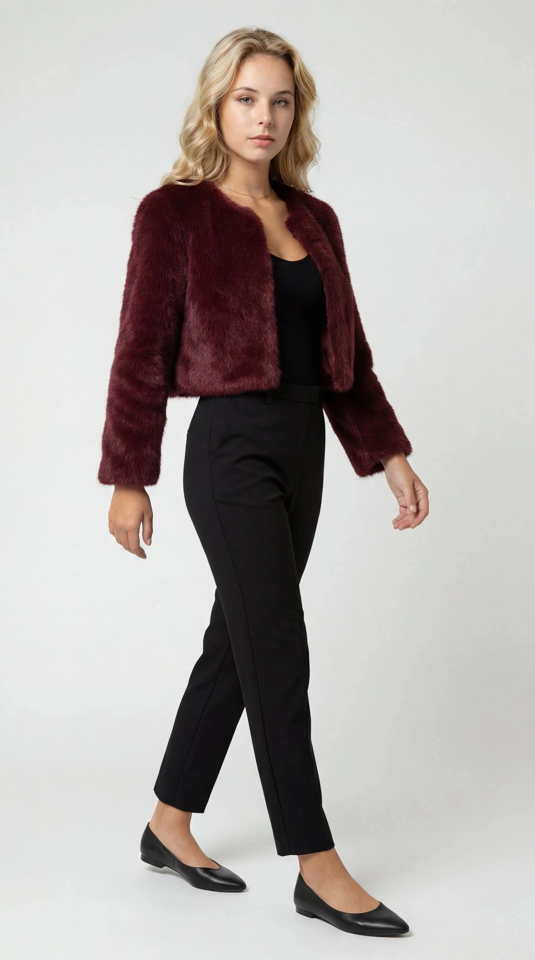 Women's Cropped Faux Fur Jacket, short length - photo 1