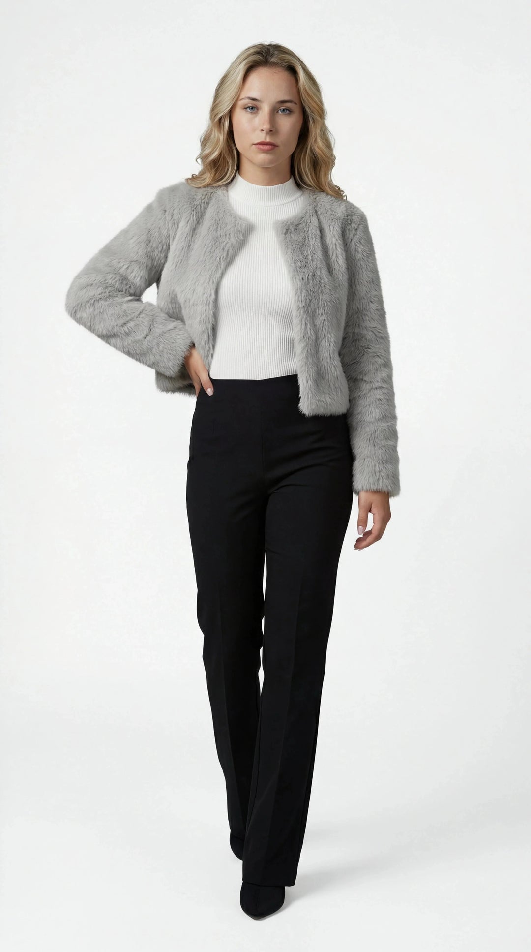 Women's Cropped Faux Fur Jacket, short length - photo 5