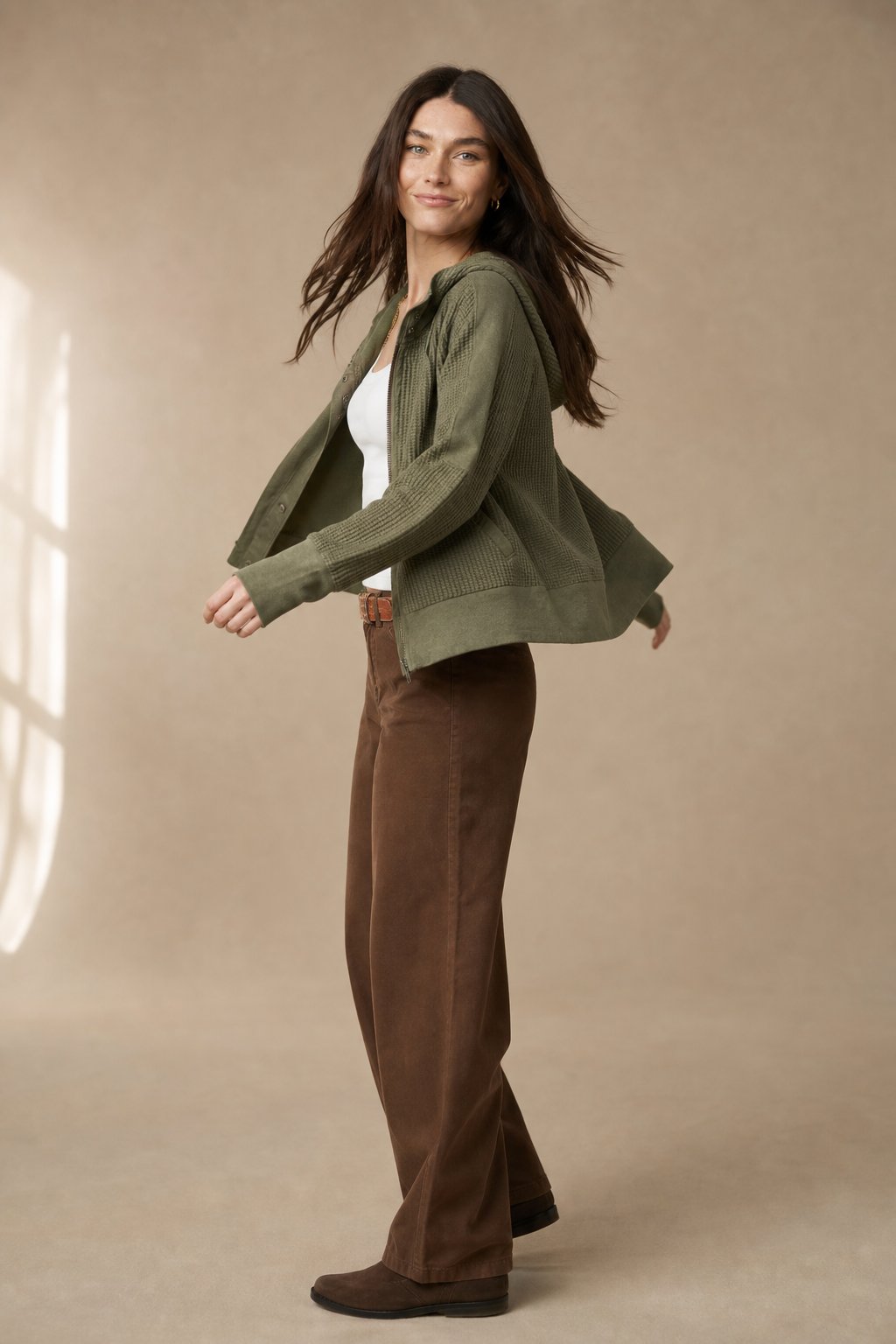 Women's Cropped Waffle-Knit Hoodie, zip front - photo 2