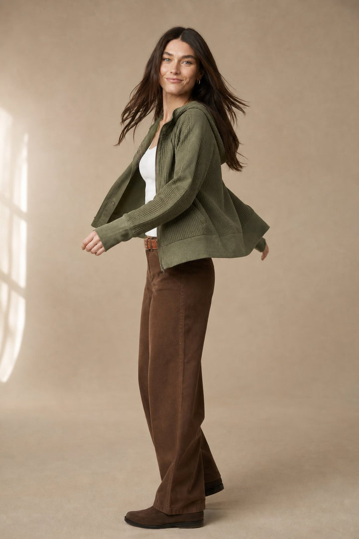 Women's Cropped Waffle-Knit Hoodie, zip front - photo 2