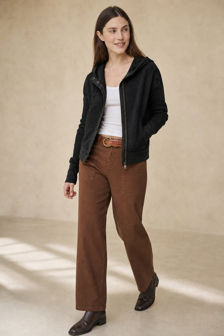 Women's Cropped Waffle-Knit Hoodie, zip front - photo 6