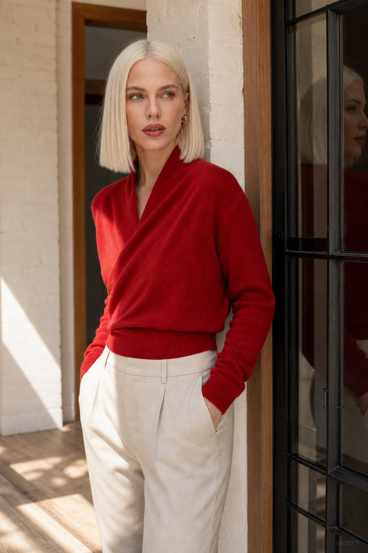 Women's Crossover-Collar Knit Sweater, soft - photo 5
