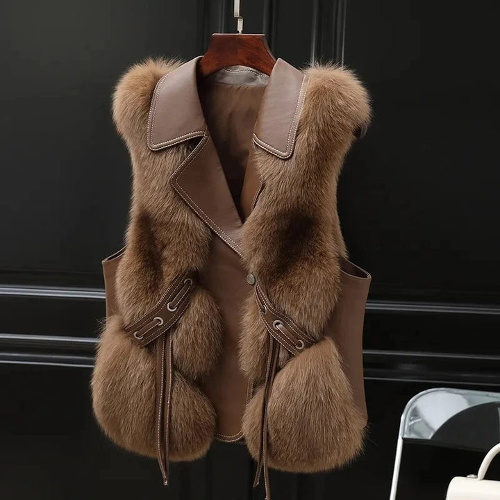 Women's Faux Fur Vest, oversized lapel - photo 5
