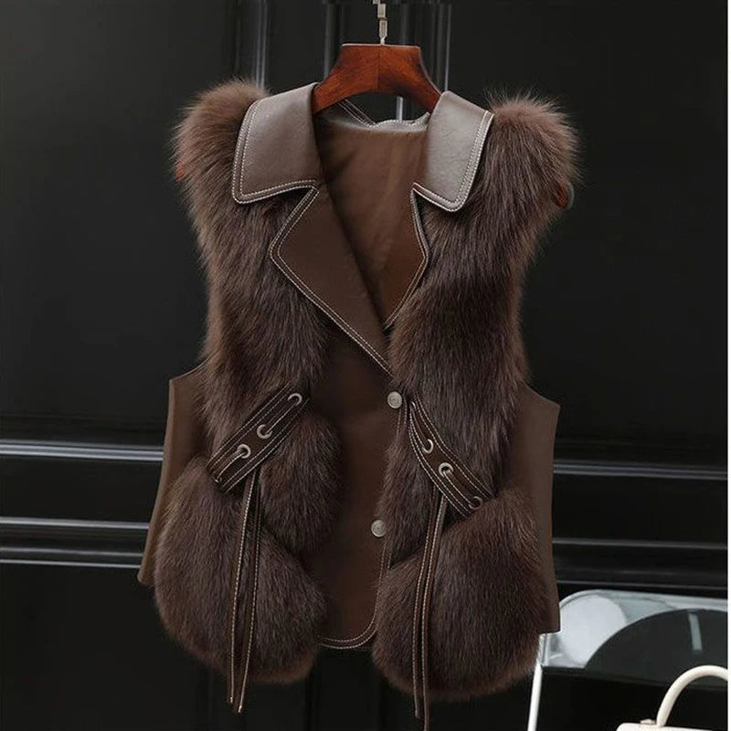 Women's Faux Fur Vest, oversized lapel - photo 7