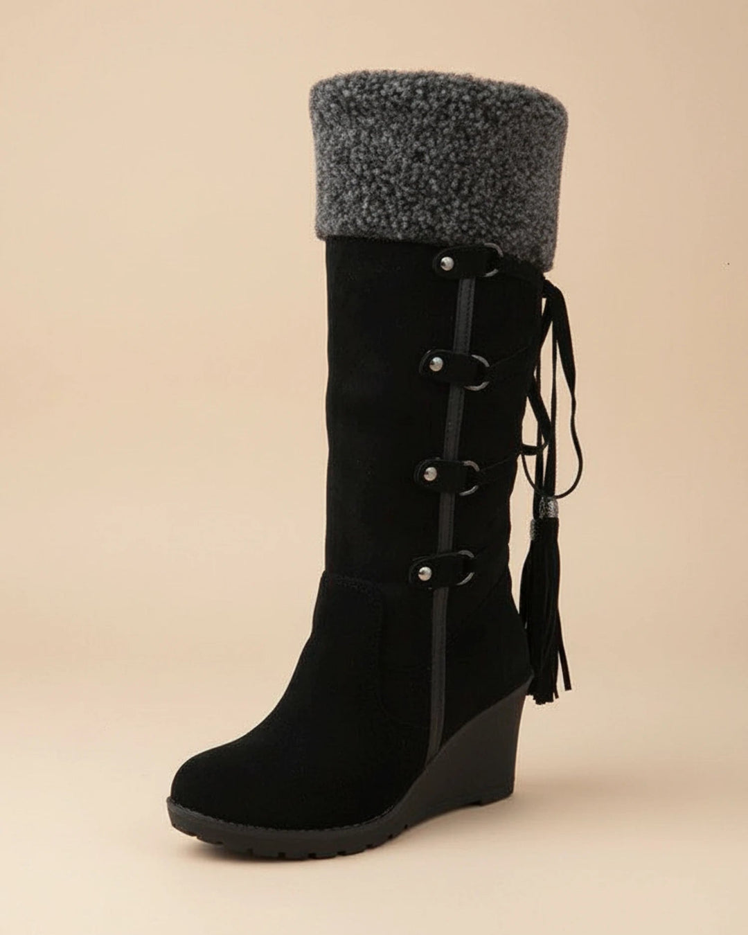 Women's Knee-High Wedge Boots, faux fur trim - photo 3