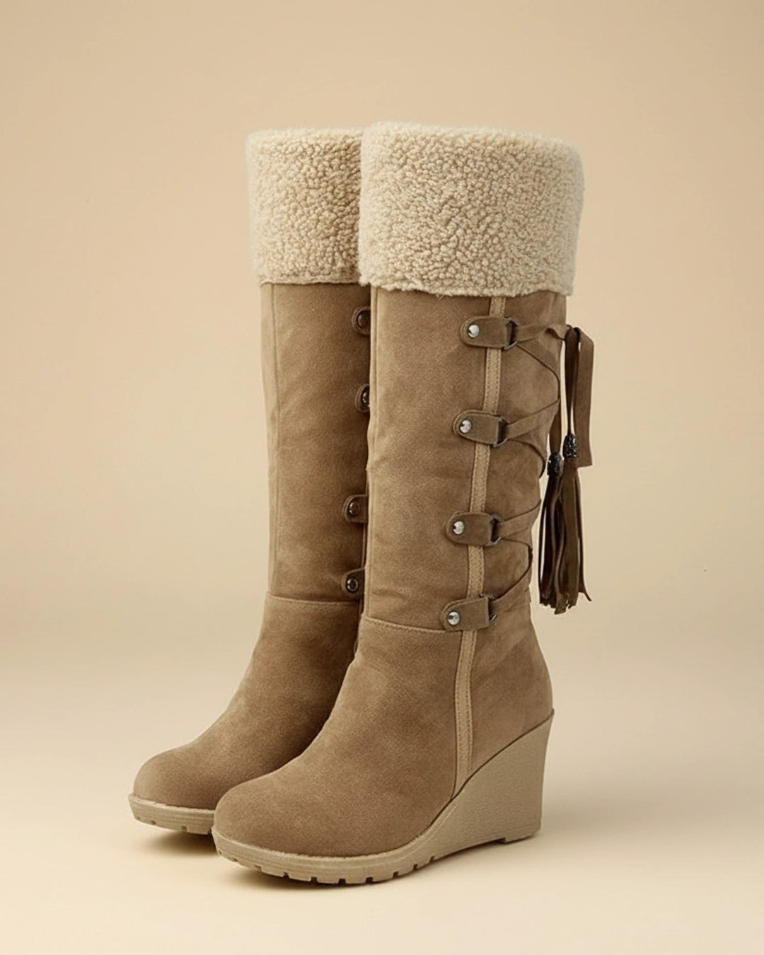 Women's Knee-High Wedge Boots, faux fur trim - photo 4