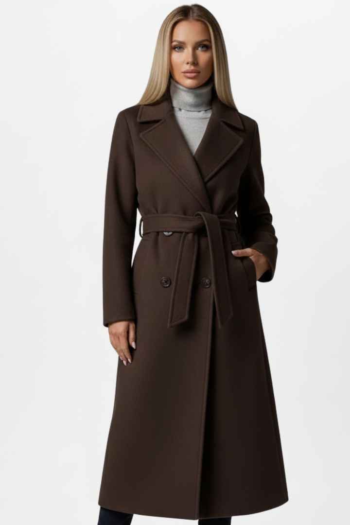 Women's Long Coat with Belt and Double-Breasted Front - photo 10