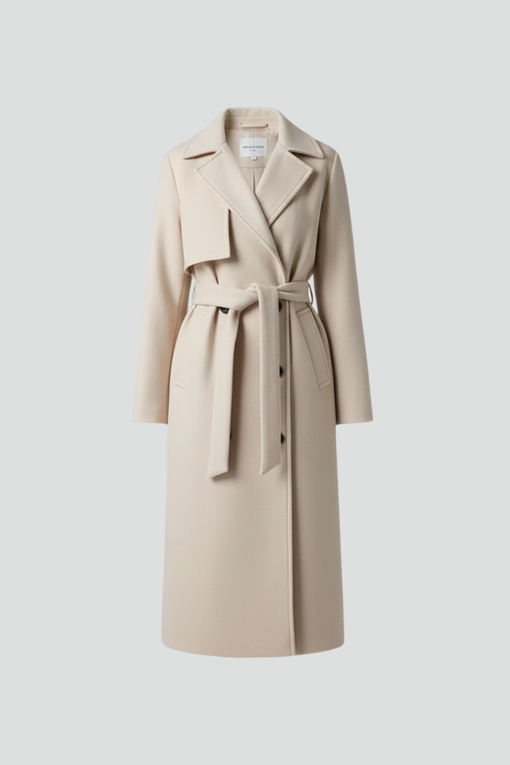 Women's Long Coat with Belt and Double-Breasted Front - photo 2