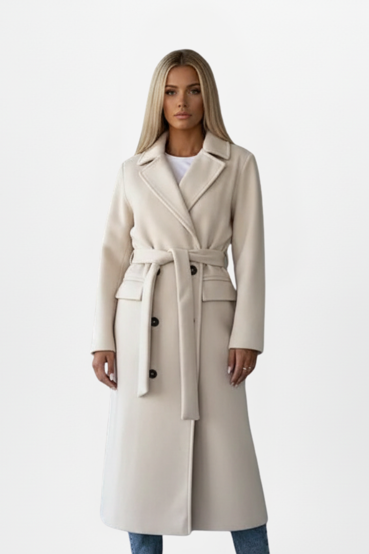 Women's Long Coat with Belt and Double-Breasted Front - photo 3