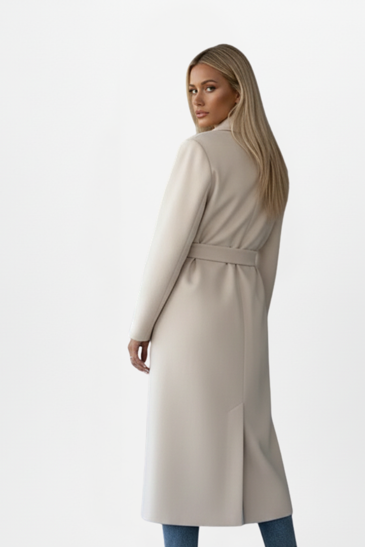 Women's Long Coat with Belt and Double-Breasted Front - photo 5