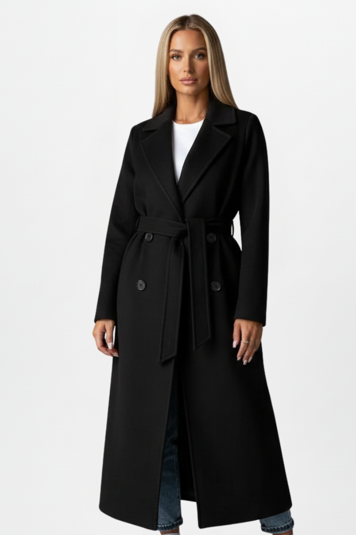 Women's Long Coat with Belt and Double-Breasted Front - photo 8