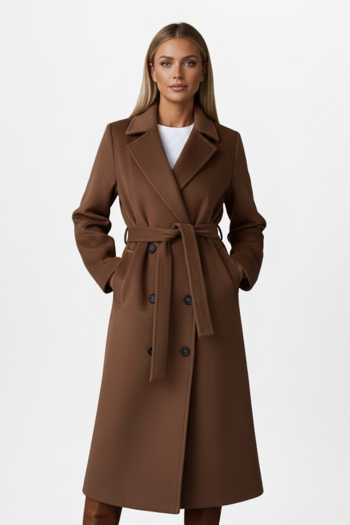 Women's Long Coat with Belt and Double-Breasted Front - photo 9