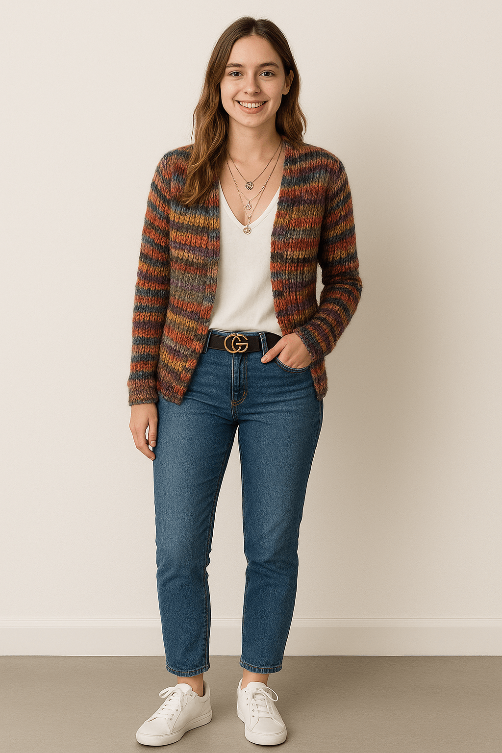 Women's Multicolour Knit Cardigan, relaxed fit - photo 1