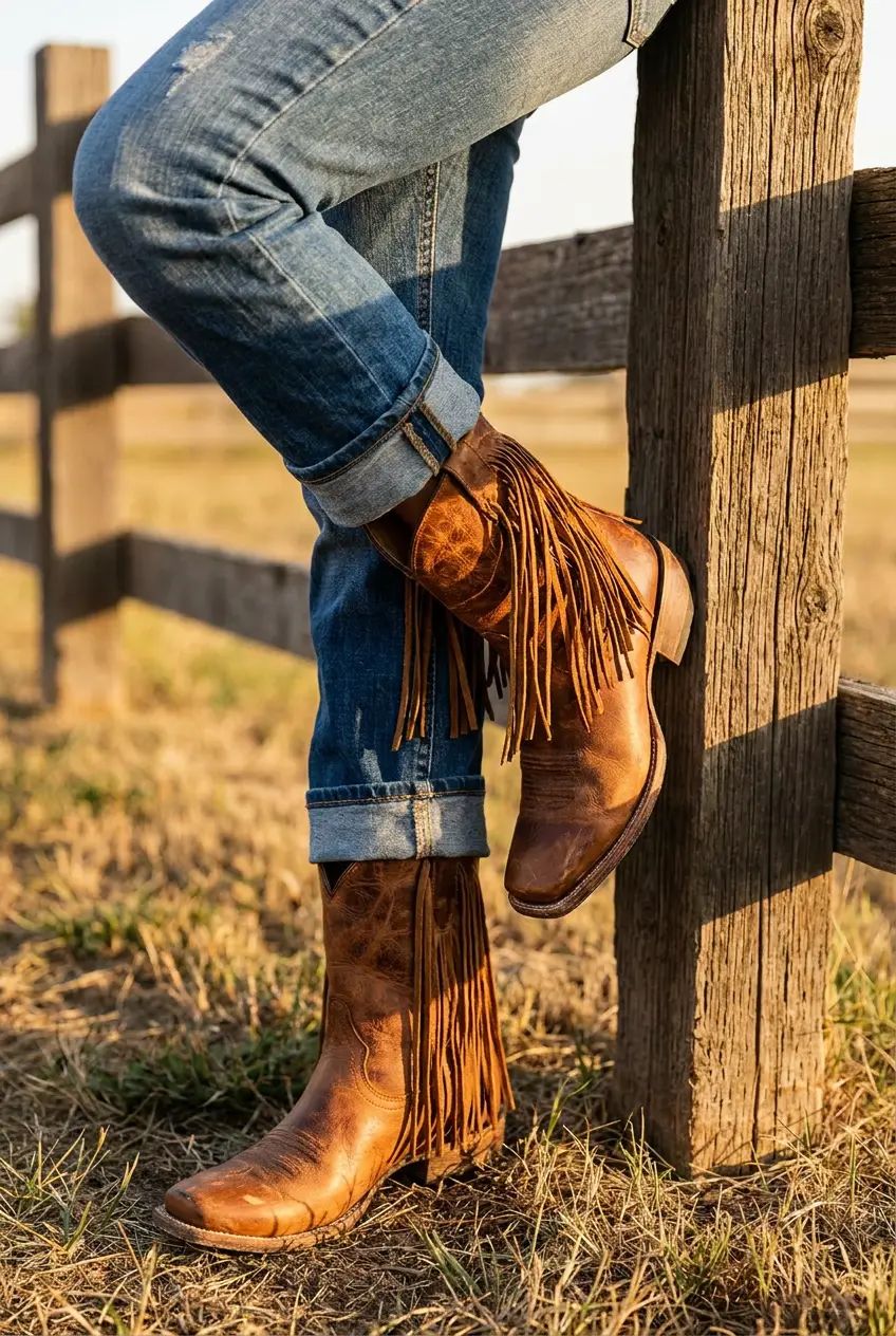 Women's Square-Toe Fringe Western Boots, block heel - photo 2