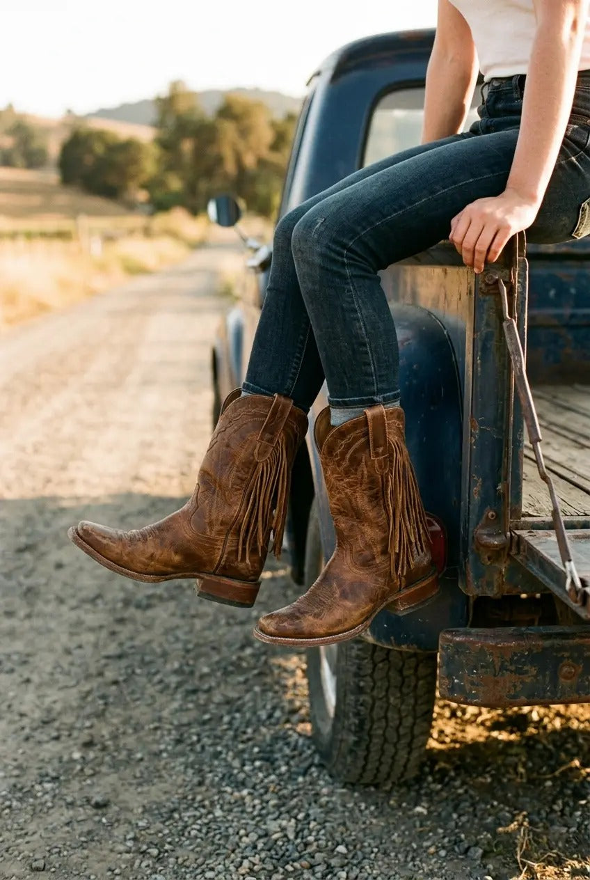 Women's Square-Toe Fringe Western Boots, block heel - photo 5