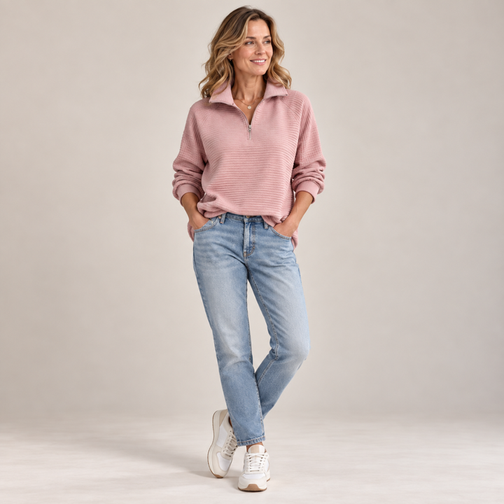 Women's Structured Half-Zip Sweatshirt, textured knit - photo 1