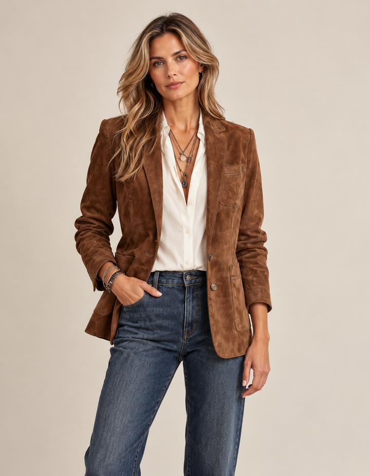 Women's Suede-Touch Button-Down Blazer, notch lapel - photo 1
