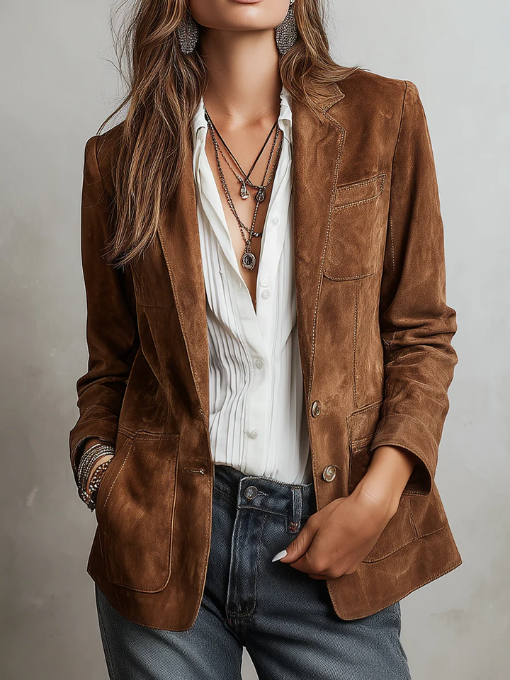 Women's Suede-Touch Button-Down Blazer, notch lapel - photo 2