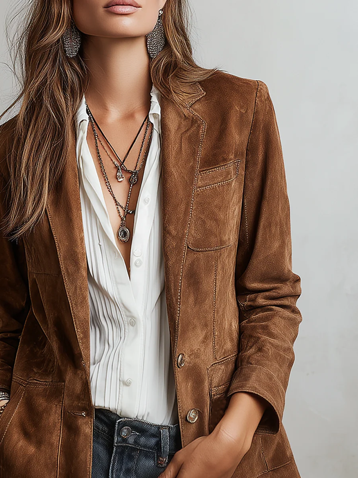 Women's Suede-Touch Button-Down Blazer, notch lapel - photo 5
