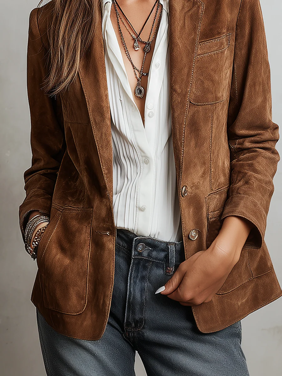 Women's Suede-Touch Button-Down Blazer, notch lapel - photo 6