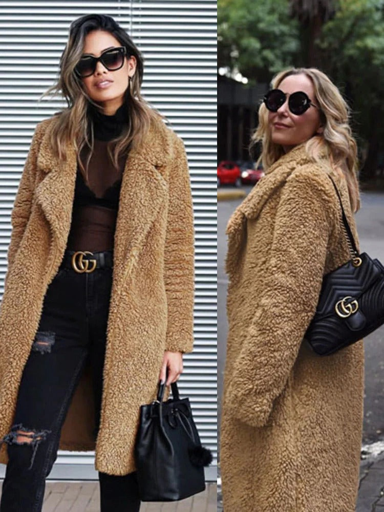 Women's Warm Long Teddy Coat, soft fleece - photo 10