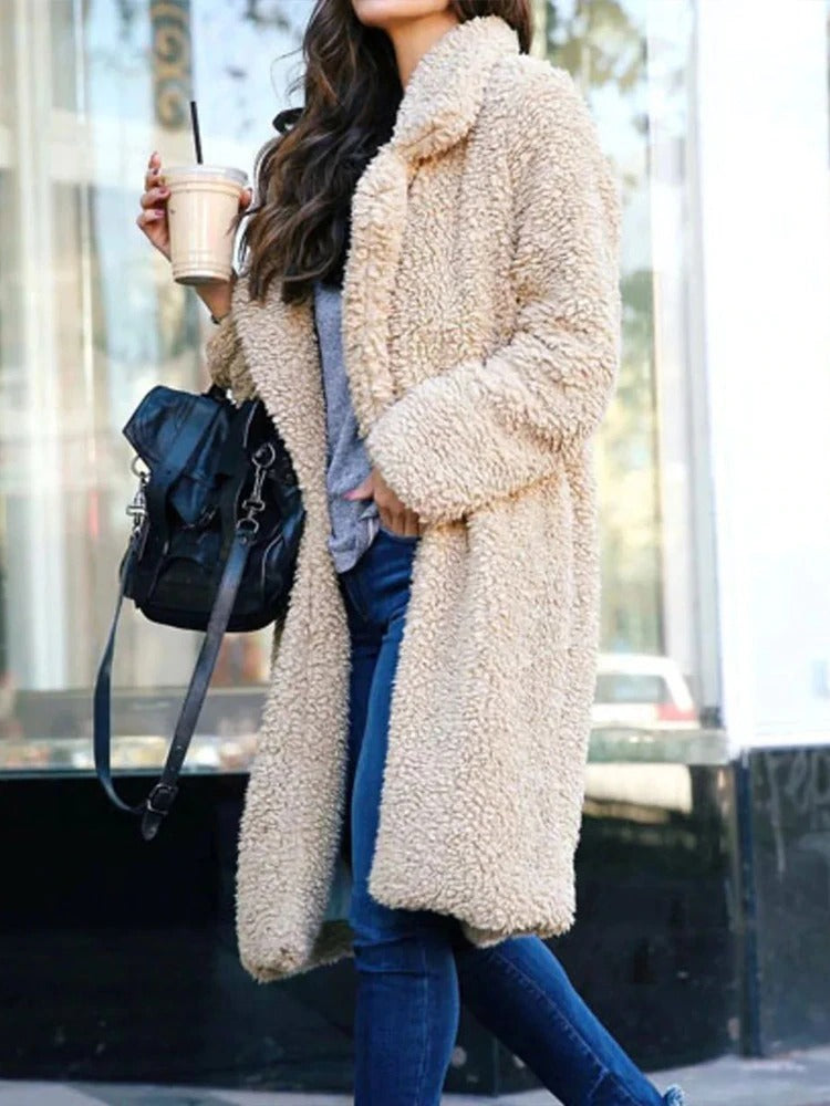 Women's Warm Long Teddy Coat, soft fleece - photo 3