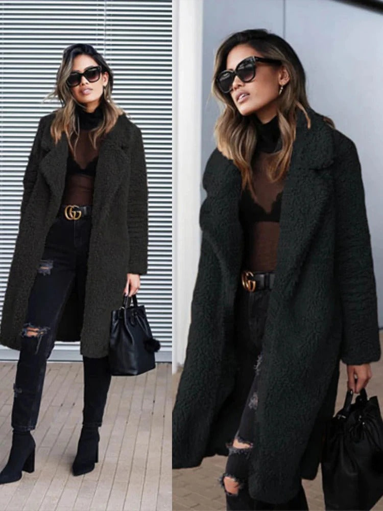 Women's Warm Long Teddy Coat, soft fleece - photo 5