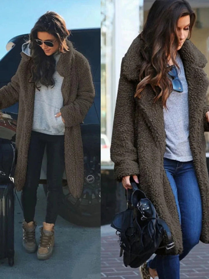 Women's Warm Long Teddy Coat, soft fleece - photo 7